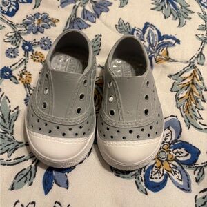 Little Me Gray and White Baby Slip-On Shoes